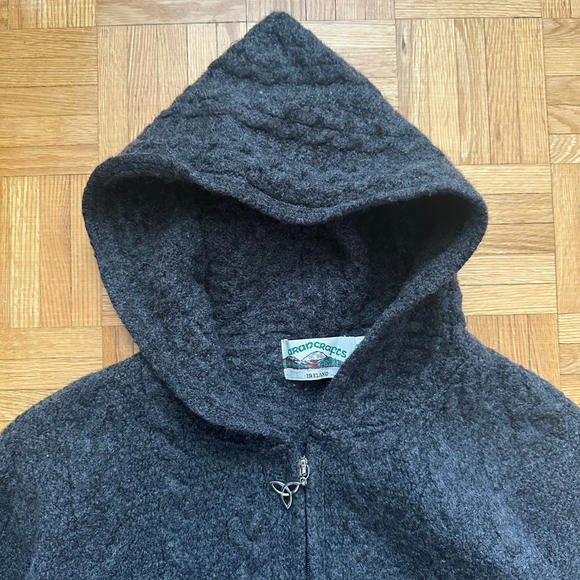 Aran Hooded Cardigan sweater Irish Merino Wool 2XL - Picture 3 of 5